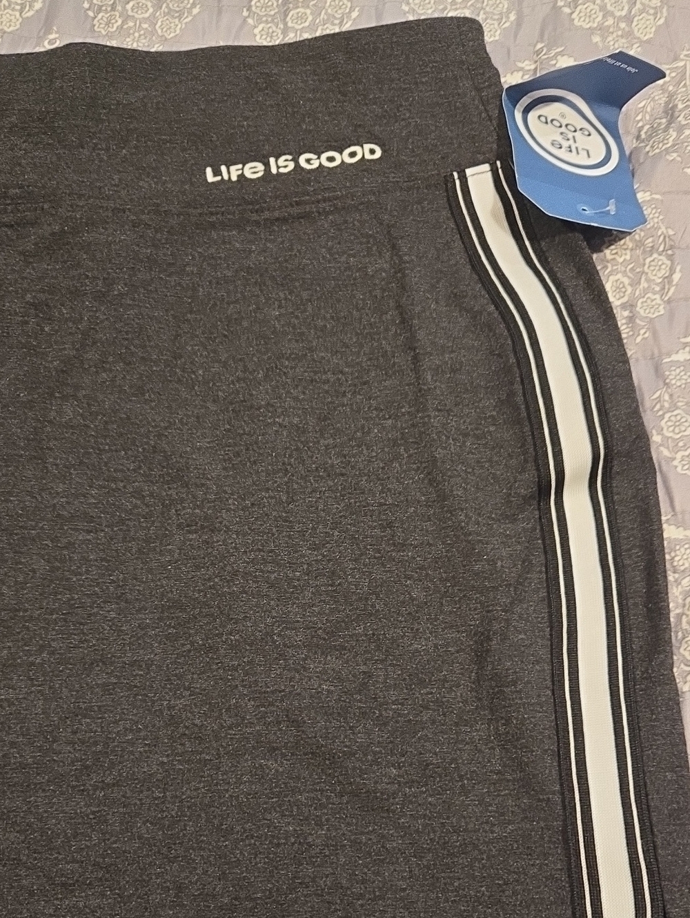 Life Is Good Charcoal Grey Girls' Knit Skirt with Black & White Side Stripe